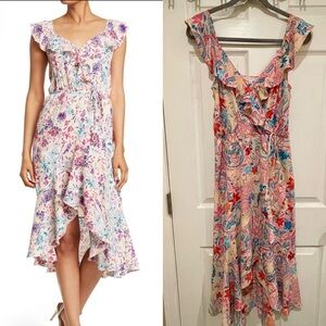 SOCIALITE Ruffle Print Wrap Midi Dress In Multicolor Paisley Size S